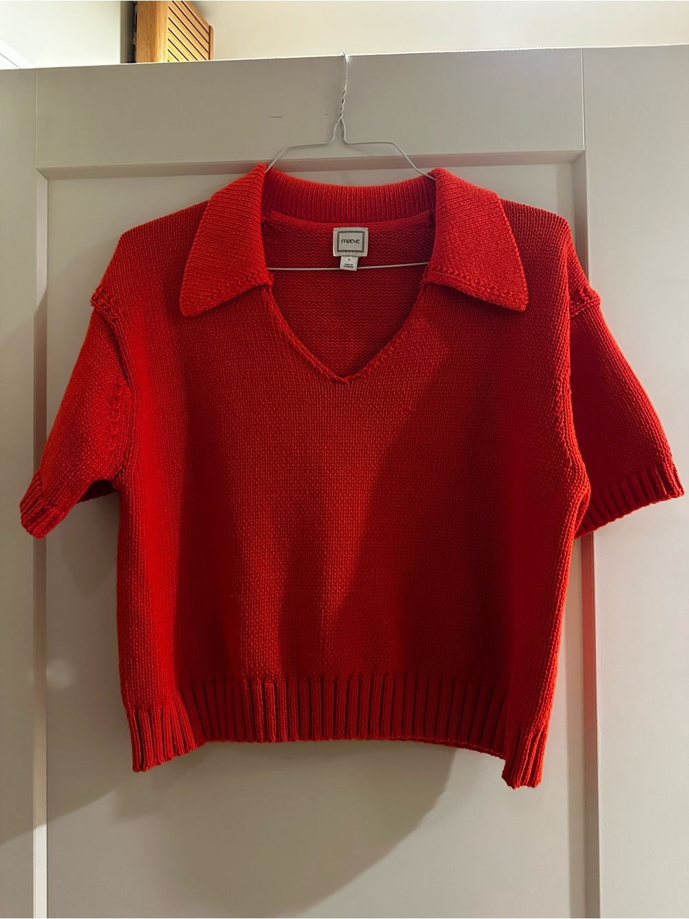 Maeve Bright Orange Short-Sleeve V-Neck Knit Top